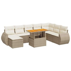 vidaXL Salon de jardin avec coussins 9 Pièces beige résine tressée