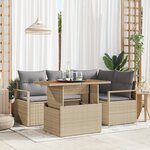 Ensemble de Canapé de Jardin de 5 pièces avec Coussins Beige en Rattan Poly