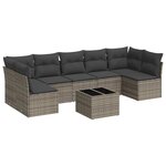 vidaXL Salon de jardin 8 Pièces avec coussins gris résine tressée