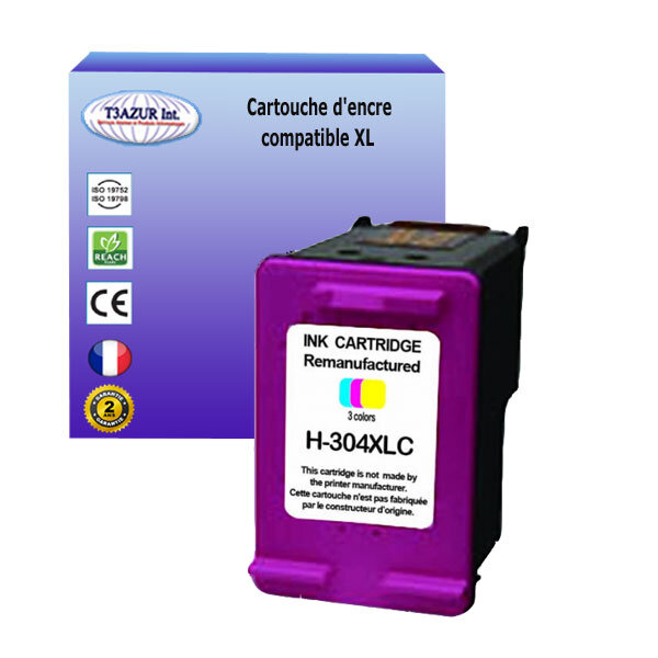 T3azur - cartouche d'encre compatible remplace hp 304 304xl couleur pour hp deskjet 3721  3723  3724  3730