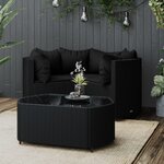 vidaXL Salon de jardin 4 Pièces avec coussins Noir Résine tressée