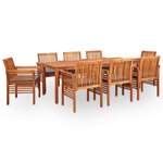 vidaXL Mobilier à dîner d'extérieur 9 Pièces et coussins Acacia solide