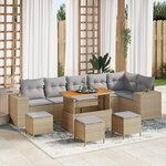 Canapé de jardin en poly rattan beige de 10 pièces avec coussins