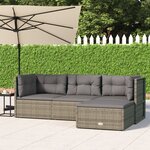 vidaXL Salon de jardin 4 Pièces avec coussins Gris Résine tressée