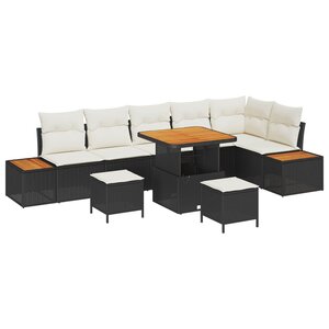 vidaXL Ensemble de canapé de jardin avec coussin 9 Pièces Noir et Crème