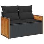 Ensemble de canapé de jardin 11 pièces vidaXL avec coussins Noir Poly Rotin Acacia