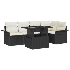 vidaXL Ensemble de canapé de jardin avec coussin 6 Pièces Noir polyrotin