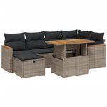 vidaXL Salon de jardin avec coussins 7 Pièces gris résine tressée