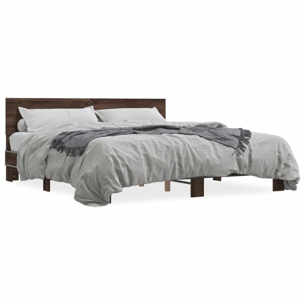 vidaXL Cadre de lit chêne marron 200x200 cm bois d'ingénierie et métal