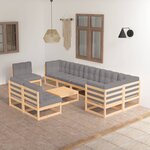 vidaXL Salon de jardin 10 Pièces avec coussins Bois de pin massif