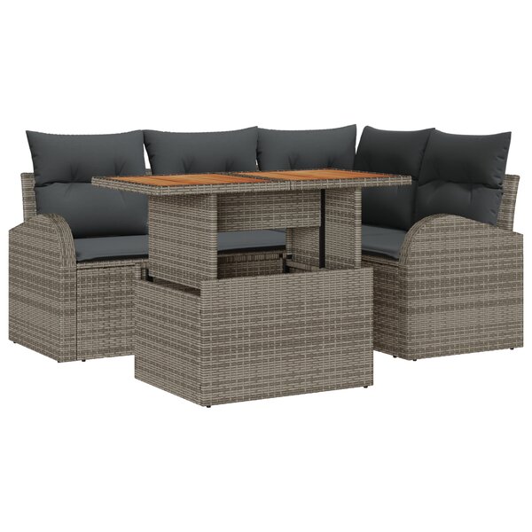 vidaXL Ensemble de salle à manger de jardin de 5 pièces avec coussins en poly ratin gris et acacia