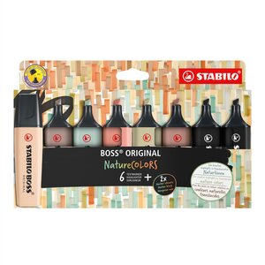 Etui Carton x 8 surligneurs BOSS ORIGINAL NatureCOLORS Dont 2 Noirs STABILO