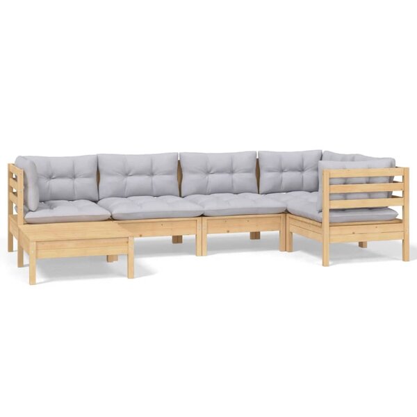vidaXL Salon de jardin 6 Pièces avec coussins gris Bois de pin massif