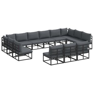 vidaXL Ensemble de canapé de jardin avec coussin 13 Pièces Noir Aluminium