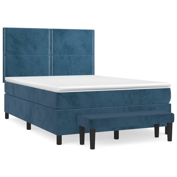 vidaXL Sommier à lattes de lit et matelas Bleu foncé 140x190cm Velours