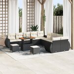 Ensemble de canapé de jardin 13 pièces avec coussins en poly rotin noir et acacia