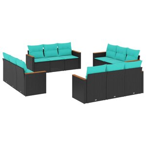vidaXL Salon de jardin avec coussins 12 Pièces noir résine tressée