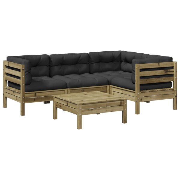 vidaXL Salon de jardin 5 Pièces avec coussins bois de pin imprégné