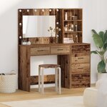vidaXL Ensemble de table de maquillage à 2 pièces avec LED en bois ancien