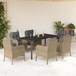 vidaXL Ensemble à manger de jardin et coussins 7 Pièces beige poly rotin