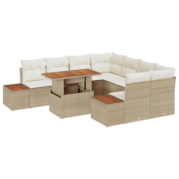 Ensemble de Canapés de Jardin 9 pièces avec Coussins Beige Rattan Poly
