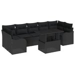 Ensemble de canapé de jardin 8 pièces avec coussins en rotin noir