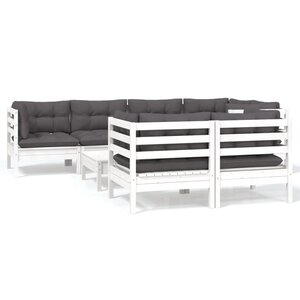 vidaXL Salon de jardin 8 Pièces avec coussins blanc bois de pin massif