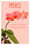 Carte MERCI avec Enveloppe - Affichette Mini Poster Format 17x11 5cm Style Rétro Vintage Illustration Graphique - Instants Précieux Moments Heureux Plante Fleurs Orchidée Remerciements