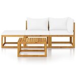 vidaXL Salon de jardin 4 Pièces avec coussin Crème Bois d'acacia solide