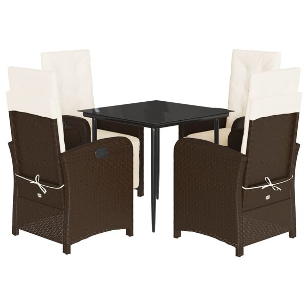 vidaXL Ensemble à manger de jardin 5 Pièces et coussins marron poly rotin