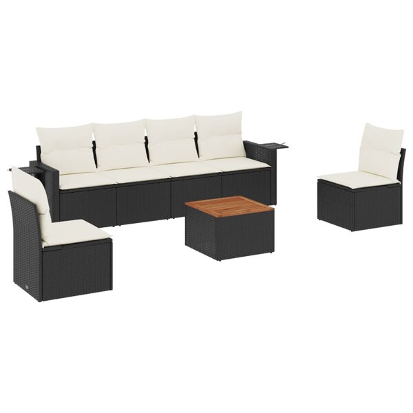 vidaXL Salon de jardin 7 Pièces avec coussins noir résine tressée
