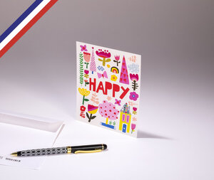 Carte simple bouton d'or créée et imprimée en france - happy
