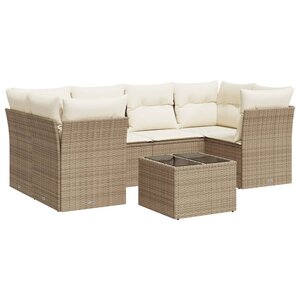 vidaXL Salon de jardin avec coussins 7 Pièces beige résine tressée
