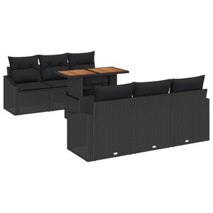 vidaXL Set de salle à manger de jardin 7 pièces avec coussins  rattan noir et acacia