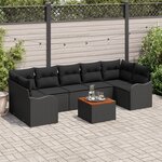 vidaXL Ensemble de canapé de jardin 8 pièces avec coussins noir poly rotin acacia