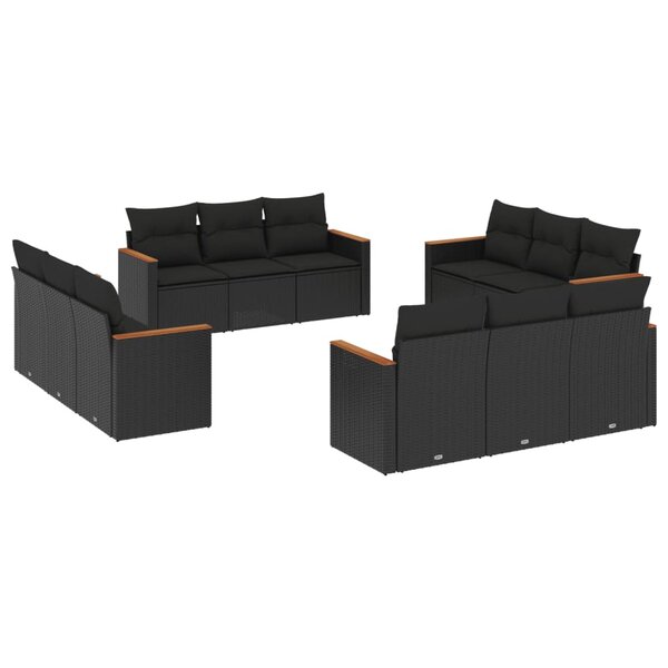 vidaXL Salon de jardin 12 Pièces avec coussins noir résine tressée