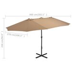 vidaXL Parasol d'extérieur et poteau en aluminium 460 x 270 cm Taupe