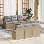 vidaXL Ensemble de Canapés de Jardin 7 pièces avec Coussins Beige Poly Rattan