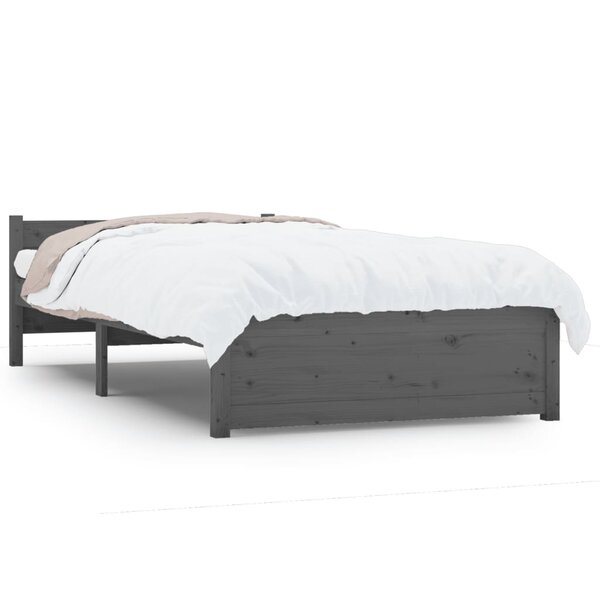 vidaXL Cadre de lit Gris Bois massif 75x190 cm Petit simple