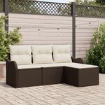 Ensemble de Canapé de Jardin 4 Pièces avec Coussins en Rattan Poly Marron
