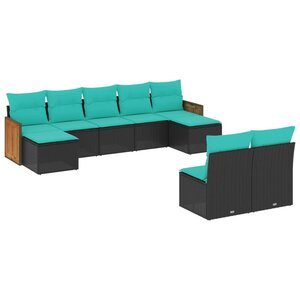 vidaXL Salon de jardin 9 Pièces avec coussins noir résine tressée