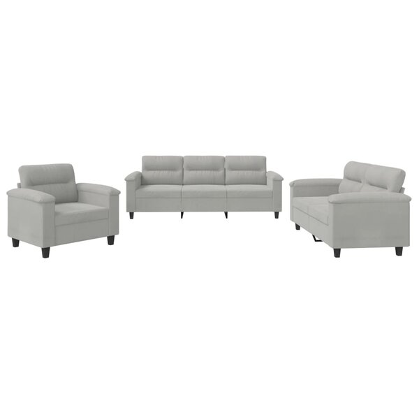 vidaXL Ensemble de canapés 3 Pièces coussins gris clair tissu microfibre