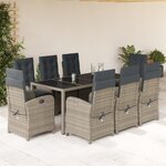 vidaXL Ensemble à manger de jardin 9 Pièces coussins gris résine tressée