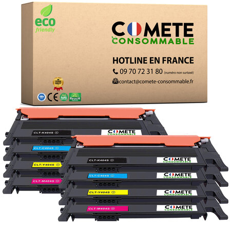 COMETE, Marque française - CLT-P404C - Lot de 8 Toners Compatibles avec Samsung P404C CLT-404S CLT404S 404S 404C - pour Toner Samsung C480w Xpress C480fw C430w C480 (Pack de 4) (Pack de 8)