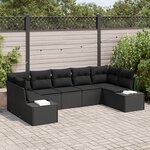vidaXL Ensemble de canapé de jardin 7 pièces avec coussins en rotin poly noir
