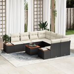 Canapé de Jardin 9 Pièces avec Coussins Noir Rotin