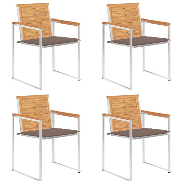 vidaXL Chaises de jardin 4 Pièces avec coussins Bois de teck massif