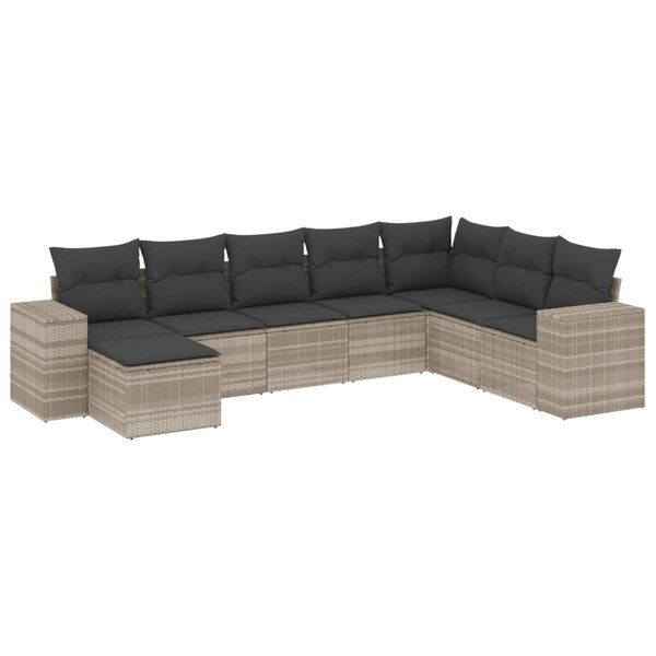vidaXL Salon de jardin 8 Pièces avec coussins gris clair résine tressée