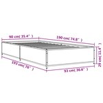 vidaXL Cadre de lit chêne fumé 90x190 cm bois d'ingénierie et métal