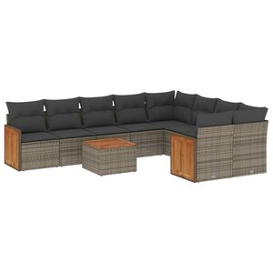 vidaXL Salon de jardin avec coussins 10 Pièces gris résine tressée